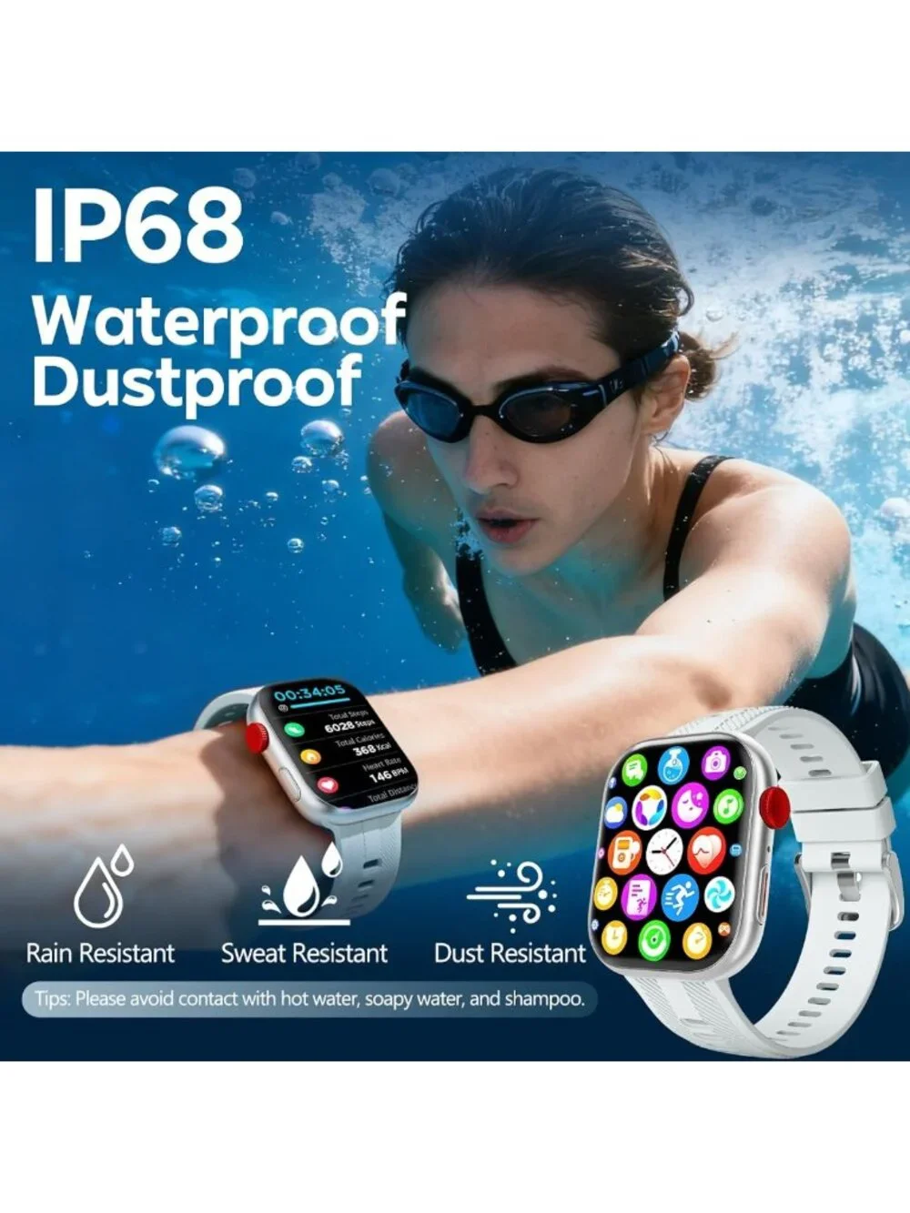Stylish HD Smartwatch for Fitness, Calls & Music Control, IP68 Waterproof, 120